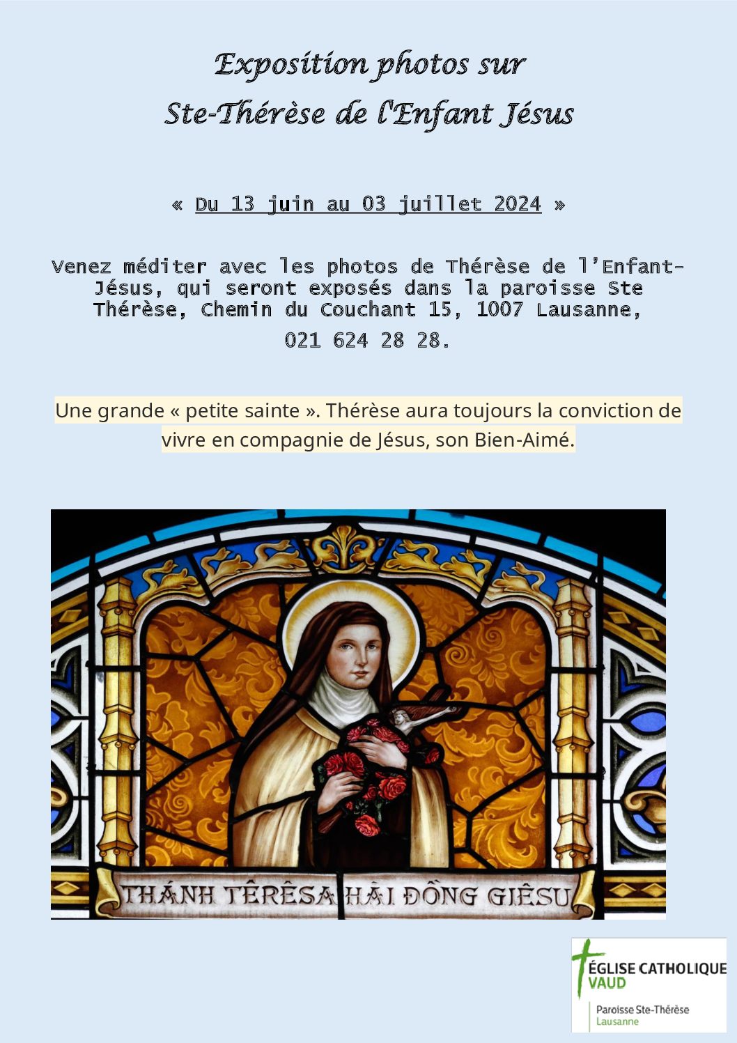 Affiche esposition STe Thérèse de l'enfant Jésus - 12 juin 2024