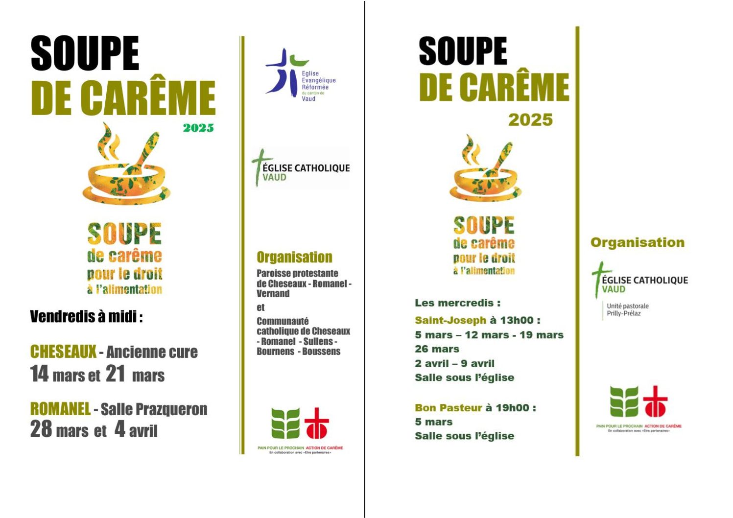 Affiche pour la soupe de Carême dans l'Unité Pastorale 2025 2